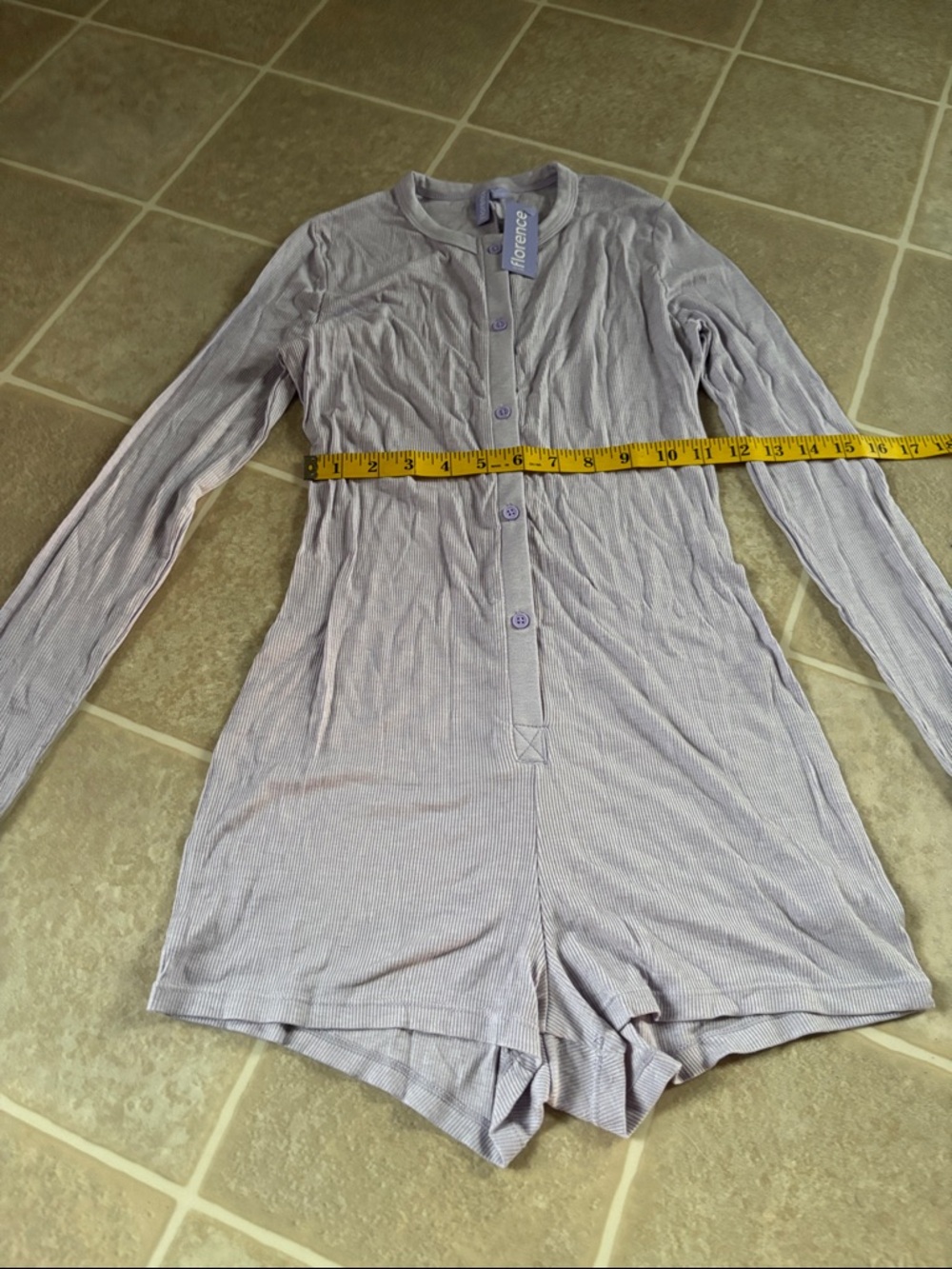 Long-Sleeve Lilac Ribbed Henley Romper - Picture 3 of 5